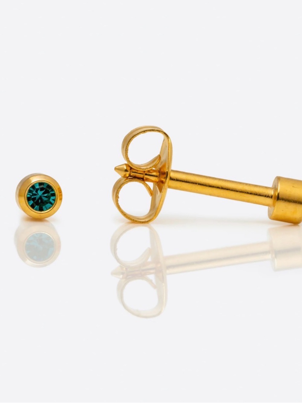Gold Plated Stud Earrings with Emerald Green Crystal